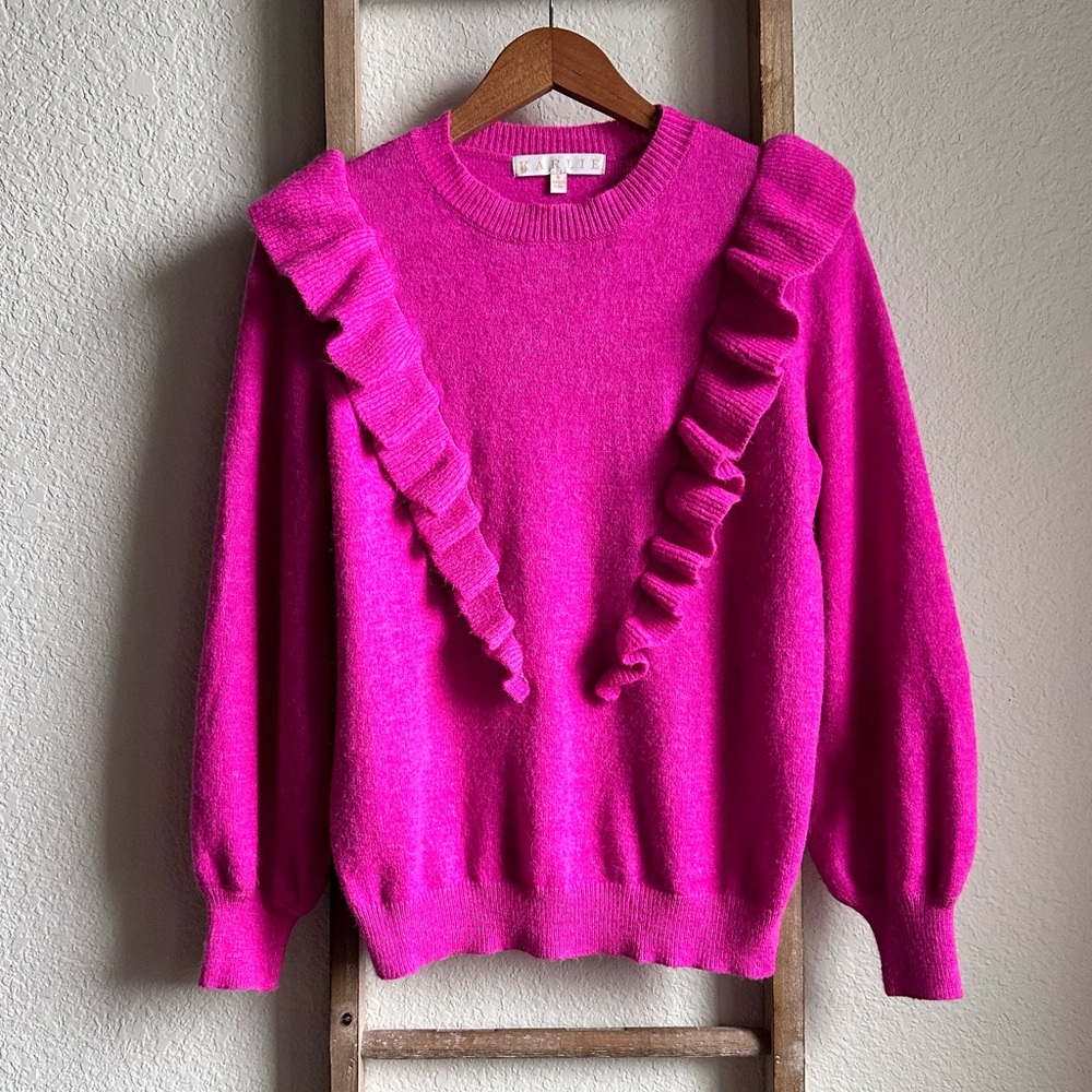 Karlie Solid Ruffle Sweater in Fuschia sz: Small